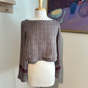 Free People Patterned Crop Top with Bell Sleeves Sz XS
